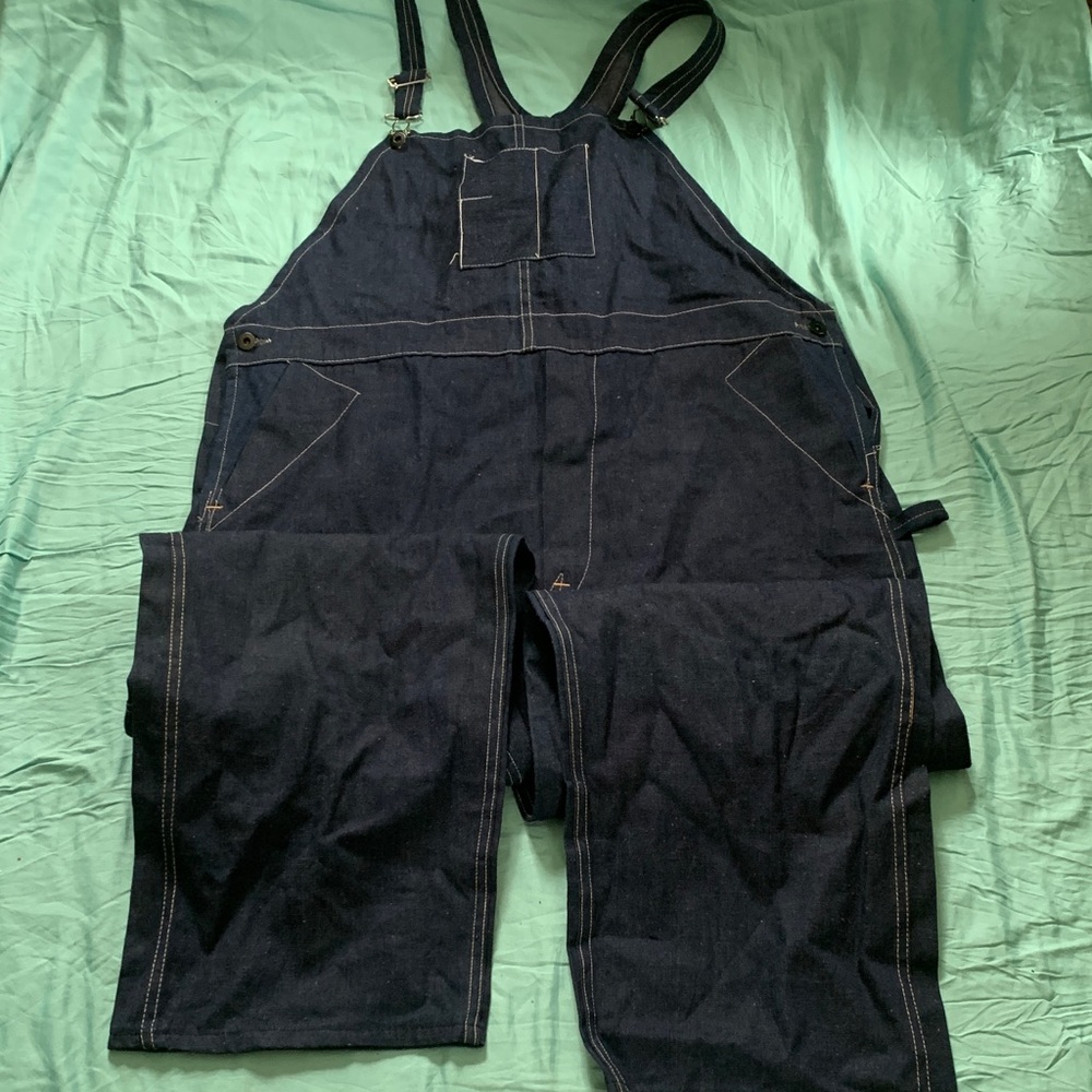 Vintage Deadstock Dark Denim Carpenter Overalls - size 44 paper tag